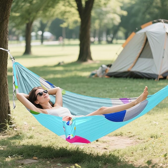 Blue Beach Ball Summer 330lb Capacity Camping Hammock with Tree Straps Backyard Hammock for Patio Backyard Lounge Base hamaca con Base para adultos