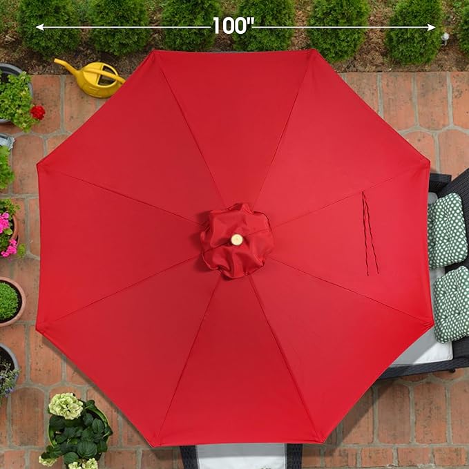 9ft Wooden Umbrella, Outdoor Patio Umbrella, Wood Market Umbrella, Patio Umbrella Wood Pole with Pulley Lift for Garden, Yard, Deck, Pool, Market