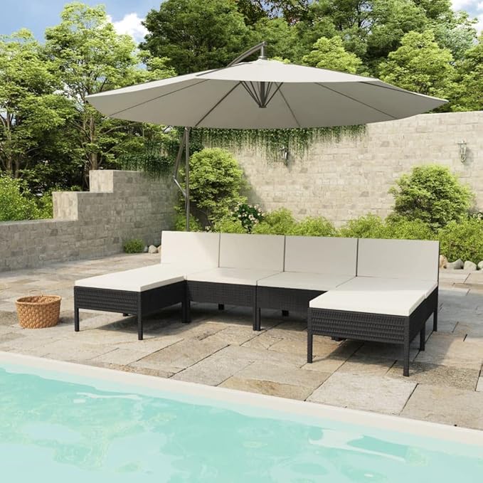Patio Lounge Set with Cushions,Outdoor Patio Furniture,Outdoor Chat Conversation Set,Garden Furniture Sets,for Patio,Backyard,Garden,Outdoor,6 Piece Poly Rattan Black