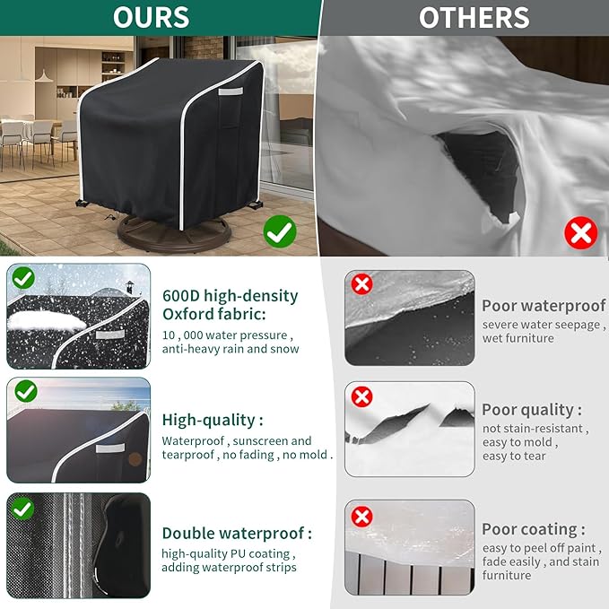 AKEfit Outdoor Swivel Lounge Chair Cover 2 Pack,Heavy Duty Waterproof Patio Chair Covers for All-Weather Protection Outdoor Lawn Furniture, Black-30W X 34D X 38.5H inches