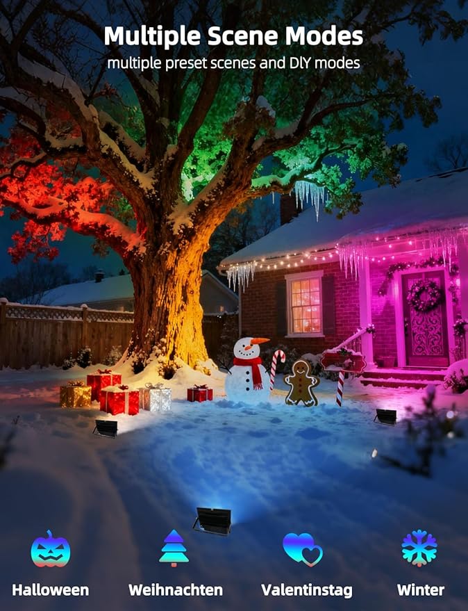 ILC LED Flood Light 80W, 8000LM, Outdoor RGB Color Changing, Smart Floodlights RGBW 2700K Warm White & 16 Million Colors, 20 Modes, Grouping, Timing, IP66 Waterproof (2 Pack)