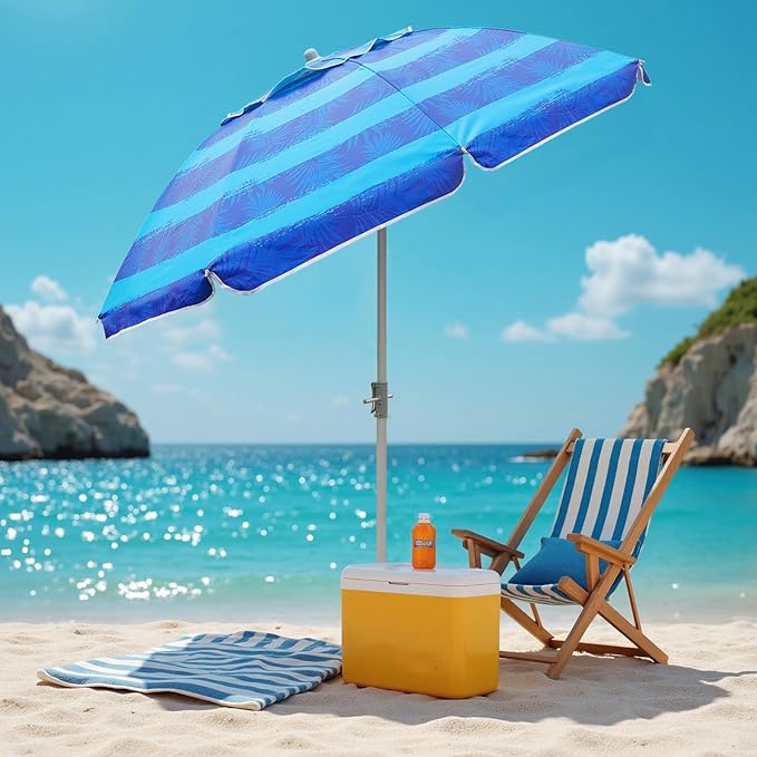 Beach Umbrella w/Sand Anchor & Tilt, Heavy Duty Wind Outdoor Umbrellas with Air Vents Design & Carry Bag, UV 50+ Protection Portable Sun Shade for Patio, Pool, Garden