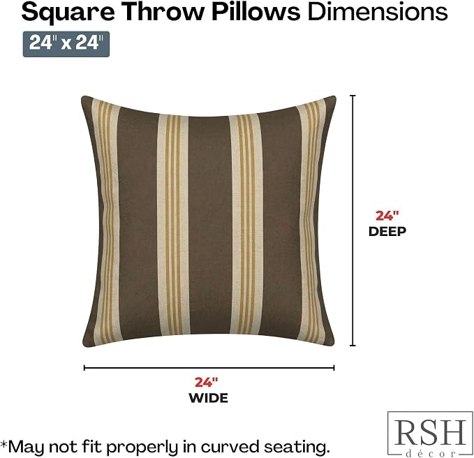 RSH DECOR: Outdura Square Throw Pillows Set of 2 | 24" x 24" | Water and Fade-Resistant Performance Fabric | Outdoor Pillow Covers with Down-Alternative Inserts | Made in USA (Tory Alloy)