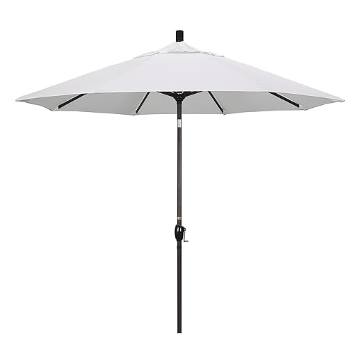 California Umbrella 9' Round Aluminum Patio Umbrella, Crank Lift, Push Button Tilt, Bronze Pole, 4-Year Non-Fading Fabric, Natural