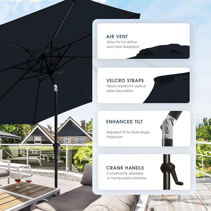 wikiwiki 10FT Patio Umbrella with Base, Outdoor Umbrellas with Base Included, 8 Sturdy Ribs, Waterproof Fade Resistant POLYESTER DTY Canopy for Deck, Lawn, Garden, Backyard & Pool, Navy