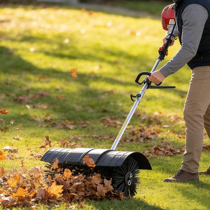 Gas Power Broom 52cc 2hp Hand Held Artificial Lawn Sweeper Gasoline Powered Outdoor Walk Behind Sweeper, for Dirt Grass Leaves Lawn Debris Artificial Turf & Light Snow