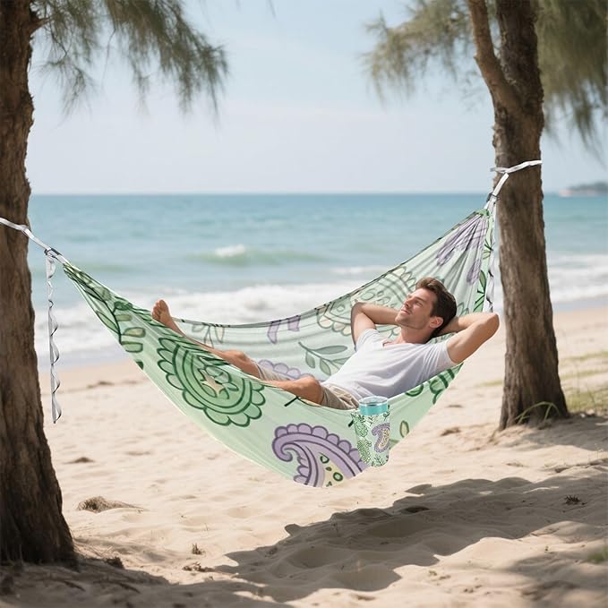 Pastel Paisley Outdoor Hammock with Tree Straps for Outside Beach Patio Garden
