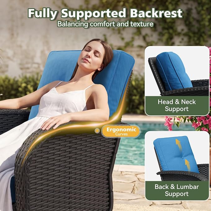 Aoxun 13 Piece Outdoor Patio Furniture Set with 44'' Fire Pit Table, Wicker Rattan Outdoor Furniture with High Back Swivel Rocker Chairs, Outdoor Sofa Set with Thick Cushion & Ottoman, Peacock Blue