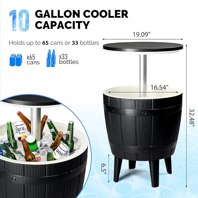 Outvita Outdoor Cooler Side Table, Modern Outdoor Patio Furniture & Hot Tub Cool Bar Table – 10 Gallon Beer and Wine Cooler for Cool Entertaining Party Yard