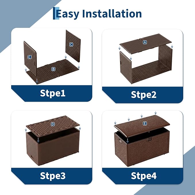CABIHOME Outdoor Storage Box 120 Gallon Waterproof Large Resin Deck Box Indoor Outdoor Lockable Storage Container for Patio Furniture Cushions Garden Tools, Pool Garden, 120 Gallon, Brown
