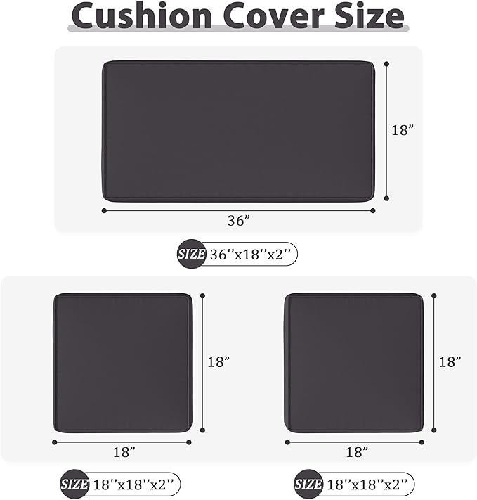 3 Pack Outdoor Patio Seat Cushions Replacement Covers Fit for 4 Pieces 4-Seater Wicker Rattan Patio Conversation Set Loveseat Chair Couch Furniture,36x18x2,18x18x2-Cover Only
