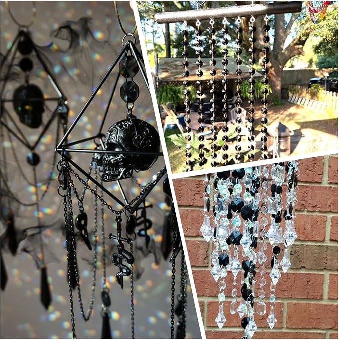 120Pcs Black 14mm Octagonal Crystal Beads 2 Holes Prism Beads Bulk Faceted Chandelier Parts Replacement Hanging Pendants Connector Suncatcher Spacers for DIY Lamp Hanging Ornament Jewelry