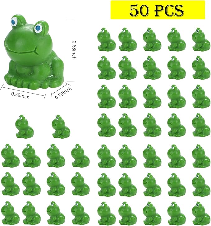 EKisemio 50 Pcs Mini Frog Garden Decor | Green Frog Figurines | Miniature Home Décor | Tiny Plastic Frogs | Fairy Garden Decor | Tiny plastic Frog to hide for Miniature Garden, Terrarium, Plant Pots, DIY Crafts