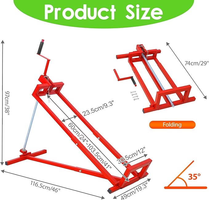 Foldable Lawn Mower Lift for Riding Tractors, Portable Lawn Mower Jack Lift Zero Turn & Telescoping Lawns Tractor Lifts with Adjustable Height/Manual or Power Handles, 880 LBS Capacity (Red)