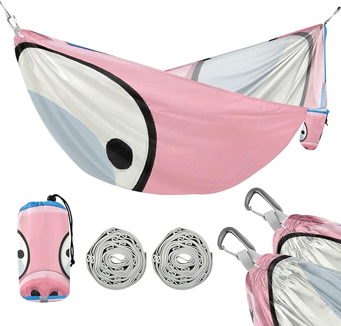 Cute Cartoon Pig Face Light Red 330lb Capacity Outdoor Hammock with Portabl Carry Bag Indoor Hammock for Outside Beach Patio Garden Base de hamaca para adultos