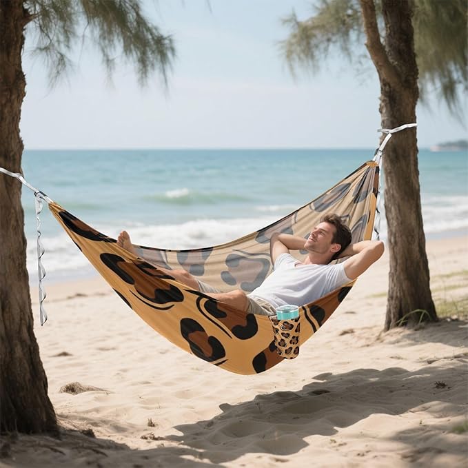 Classic Leopard Print Hammocks with Tree Straps Swing Hammock for Indoor Outdoor Patio