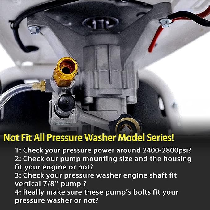 7/8'' Shaft Pressure Washer Pump Replacement Rear Inlet/Outlet 2400-2800PSI Pumps Replacement for Power Pressure Washer, Compatible with GCV160&GCV190, Craftman, Simpson, Ryobi, Honda and More Engine