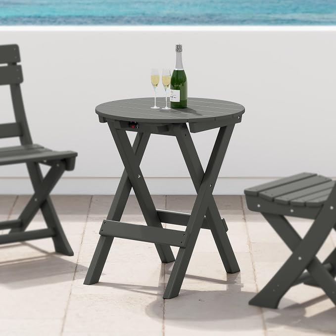 WestinTrends Malibu HDPE Outdoor 24.5 Inch Round Portable Folding Patio Dining Table, Gray