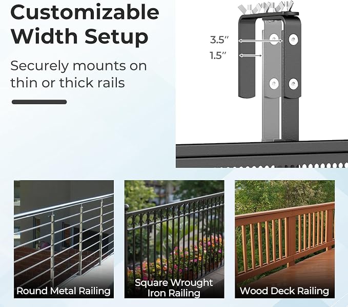 Giantex 48" Balcony Railing Table, 2-Piece Connectable Metal Folding Hanging Bar Table with 5-Level Adjustable Height, Fit 1.5"-3.5" Round/Square Railing, Outdoor Side Desk for Patio & Deck