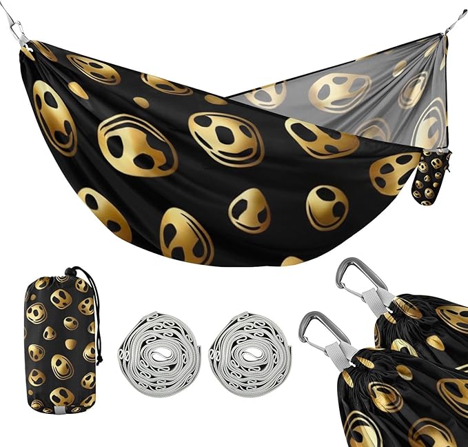 Gilded Leopard Pattern Outdoor Hammock with Tree Straps for Outside Patio Garden