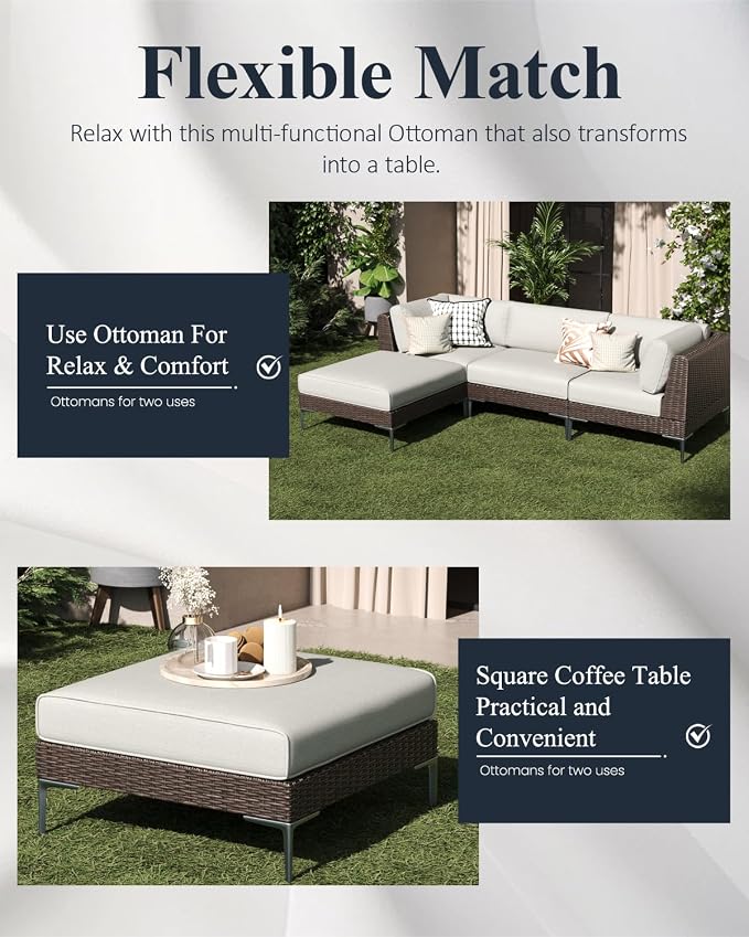 LayinSun 9-Piece Wicker Rattan Patio Furniture Set, Deep Seating Outdoor Modular Sectional Sofa Conversation Set with Thick Cushions for Lawn, Garden
