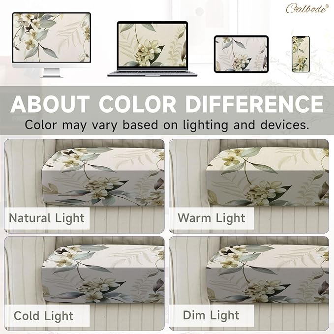 CALBODE 12 Pcs Stretch Outdoor Seat Cushion Covers, Washable Chair Seat Cover for Patio Furniture Cushions Soft Indoor and Outdoor Couch Cover Replacement (Beige Botanical, Cover Only)
