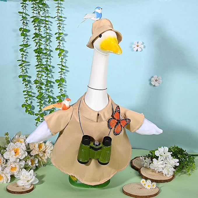 JcHrmers Bird Watching Porch Goose Outfits Lawn Porch Goose Clothes, Fits 23" Cement Plastic Goose Statue for Bird Lovers Outdoor Garden Yard Patio Art Decor