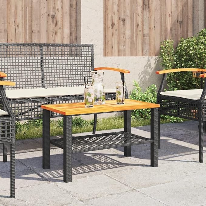 Modern Outdoor Dining Table for Garden with Steel Frame and Weather Resistant Patio Side Table in Black and Brown