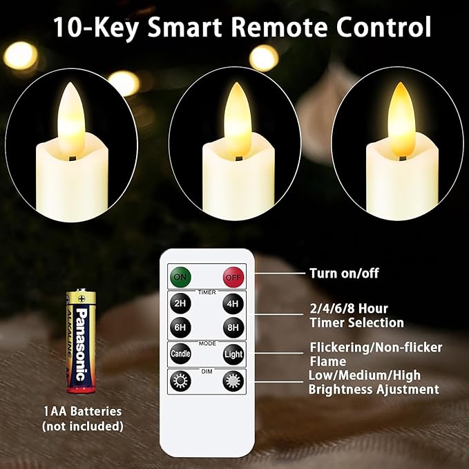 KSWING Upgraded Real Wax Short LED Flameless Taper Candles with Remote, 6 PCS White Candlesticks Battery Operated 3D Flickering - 6" Realistic Fake Candle Sticks for Home/Wedding/Fireplace Xmas Decor