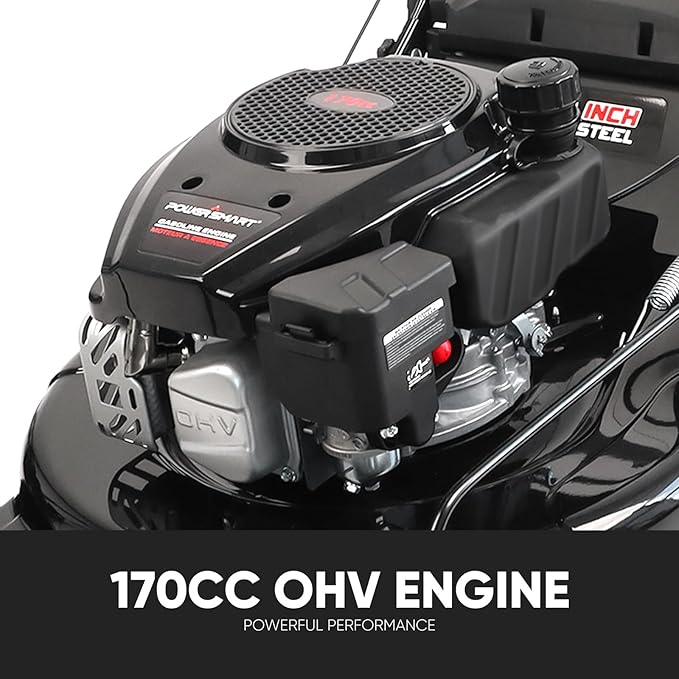 PowerSmart 22 in. 170cc Self Propelled Gas Lawn Mower Rear-Wheel-Drive, 3-in-1 Mulch/Bag/Rear Discharge, Steel Deck, 6 Height Adjustment,