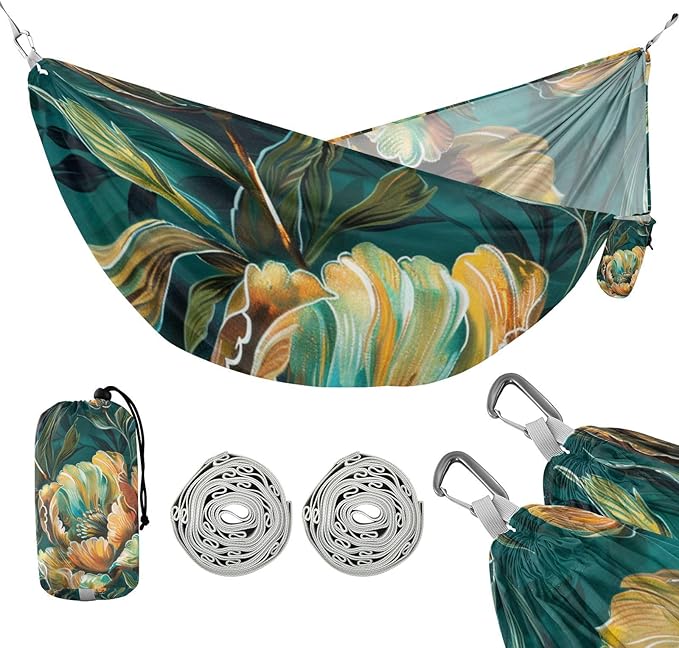 Oil Painting Colorful Vintage Flowers 330lb Capacity Outdoor Hammocks with Portabl Carry Bag Cloth Hammock for Outside Patio Garden accesorios para campamento