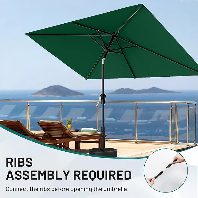 AreShark 6.5'x10' 2 Tiers Rectangular Patio Umbrella - Outdoor Umbrella Waterproof UV Protection, Market Table Umbrella w/Push Button Tilt for Pool, Lawn, Balcony(Dark Green)