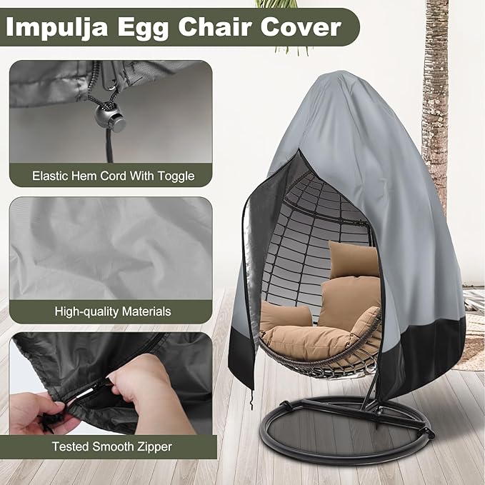 Outdoor Furniture Covers Waterproof, Patio Egg Chair Cover with Zipper,Outdoor Hanging Egg Chair Cover,UV Resistant, Windproof Heavy Duty,Wicker Egg Swing Chair Covers,Fits Single Seat Egg Chair, Gray