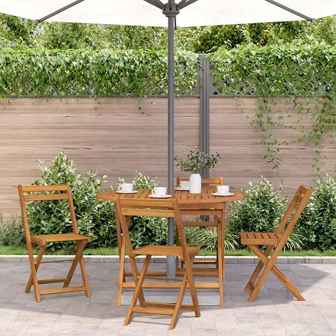 Solid Acacia Wood Folding Garden Table 43.3" Outdoor Dining Table with Natural Oil Finish, Farmhouse Style Patio Coffee for Snacks and Drinks