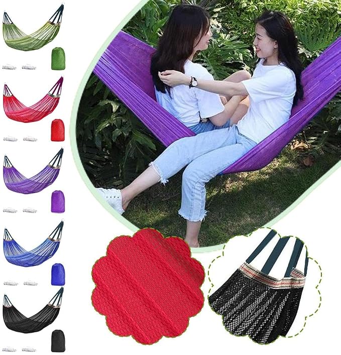 Outdoor Travel Camping Sport Hammock, Outdoor Sport Hammock Net Mesh Nylon Rope Sleeping Bed Swing with Hooks for Garden Beach Yard Travel (Purple)