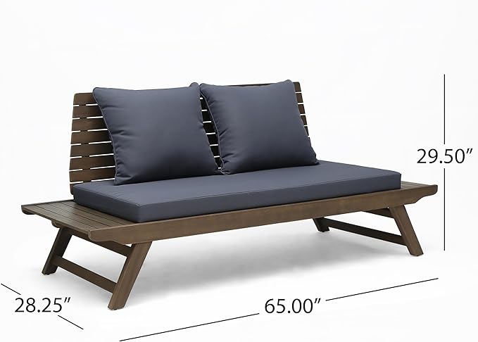 Christopher Knight Home Sedona Outdoor Acacia Wood Loveseat and Coffee Table Chat Cushion Patio Furniture Conversation Sets, 65 "W x 28.25 "D x 29.5 "H, Gray + Dark Gray