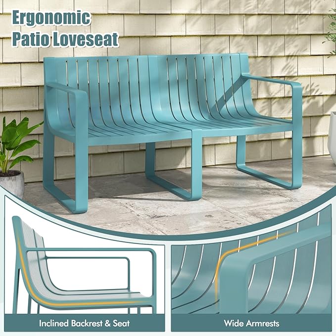 Tangkula 5-Piece Patio Furniture Set, Outdoor Conversation Set w/1 Loveseat, 2 Patio Chairs & 2 Side Tables, All-Weather Patio Bistro Set for Lawn, Backyard, Poolside, Balcony, Garden, Deck (Blue)
