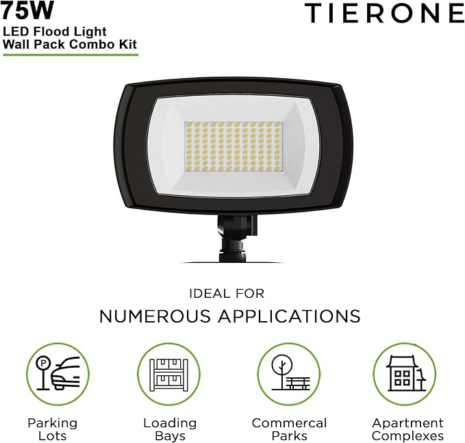 LED Outdoor Flood Light with Dusk to Dawn Photocell 75W Outdoor Security Light for Gardens Yards UL Listed 4000k Residential Full Cutoff Wall Pack 180° Adjustable Knuckle 8400LM Dark Bronze 2 Pack