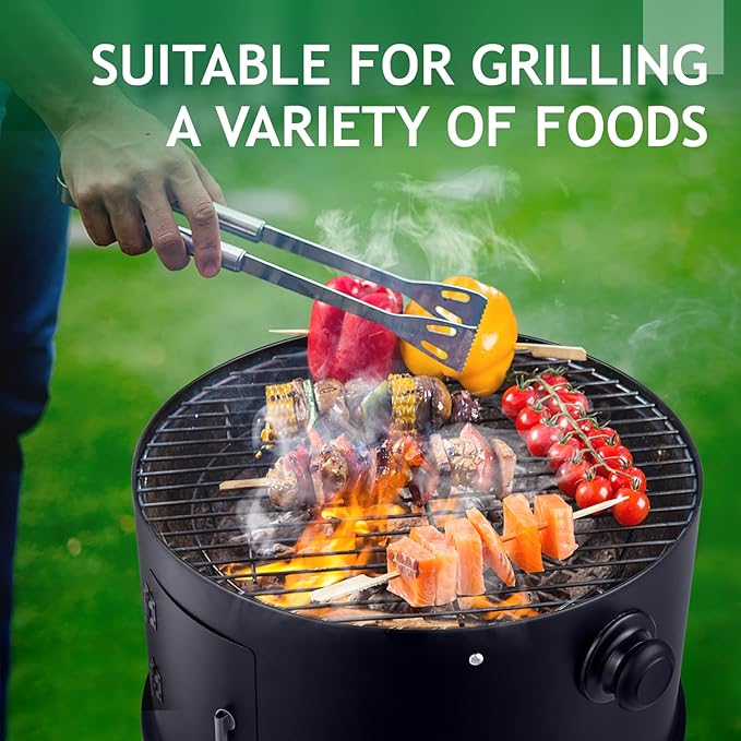 31.5" Vertical Steel Charcoal Smoker Grill,Heavy Duty BBQ Grills,Outdoor Camping Backyard Barbecue Grill,Metal Barbecue Smokers,with Thermometer,for Patio Garden Beach Porch Lawn Yard (Black)