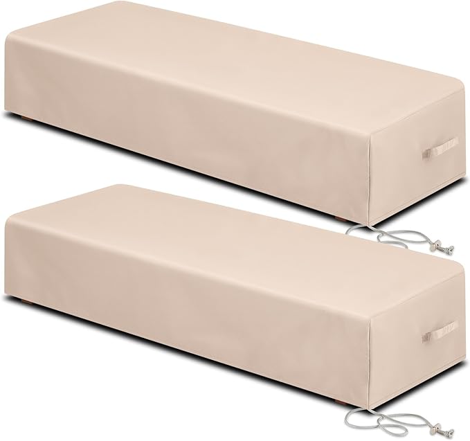 Tingjoo 2 Pcs Patio Chaise Lounge Cover Waterproof Outdoor Lounge Chair Cover 30" D x 83" W x 12" H UV Resistant with Handle Strap for Furniture Protection (Tan)