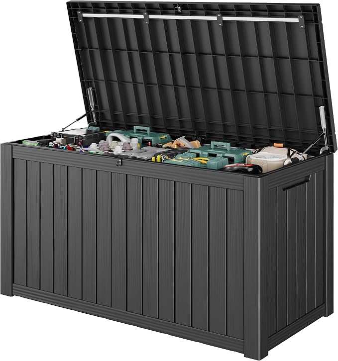 Bifanuo Outdoor Storage Deck Box, Dark Gray, Waterproof, Large Capacity, Versatile for Deck, Garden, and Indoor Use