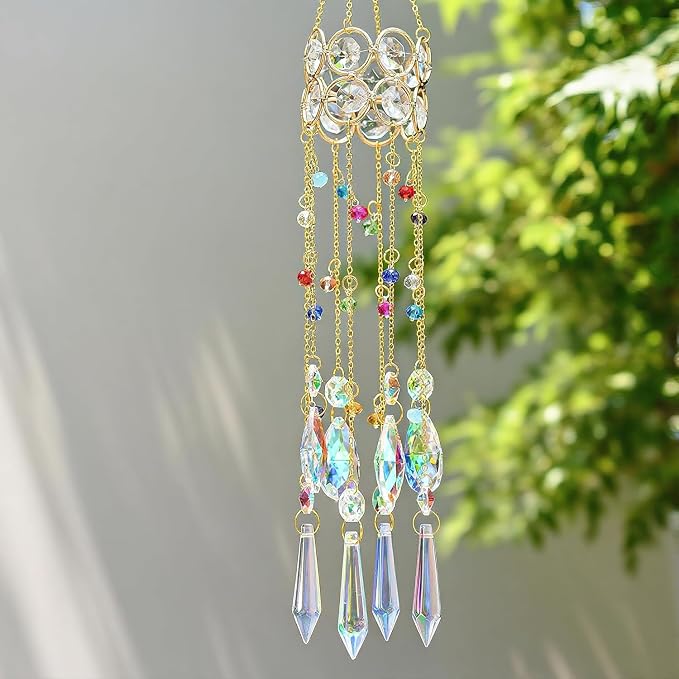 14.5'' Crystal Suncatchers,Rainbow Maker Hanging Sun Catcher Indoor Window | Colorful Beads Chain,Prisms Suncatcher With Crystals For Outdoor Home Office Garden Decoration,Whimsical Decor,Gift For Women