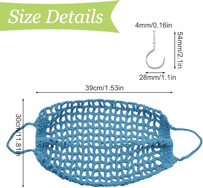 Macrame Fruit Hammock 1 Pack Cotton Fruit Holder Net Under Cabinet Veggie Storage Space Saving Kitchen Decor with Hooks (Azure Blue)