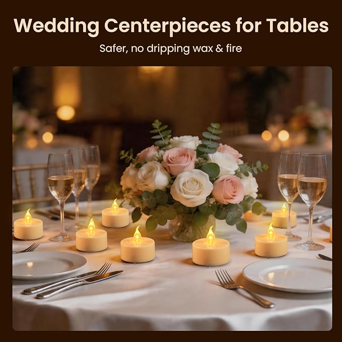 JOSU 24PCS Flameless Tea Lights Candles with Remote Timer, Led Battery Operated Electric Votive Candle for Wedding Centerpiece Table Decorations, Flickering Tealight Candles for Home Party Decor