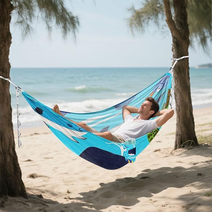 Ocean Whalurtle Fish Blue Sea 330lb Capacity Outdoor Hammocks with Hanging Ropree Hammock for Outside Patio Garden hamacas para adultos con soporte