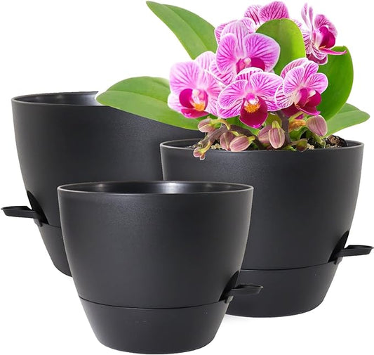 WSMKSZ 12/10/9 inch Large Self Watering Pots, Planter, Plant Pots with Mesh Drainage Holes for Indoor Outdoor Garden Plants, Plastic Flower Pots with Removable Deep Reservoir, Black