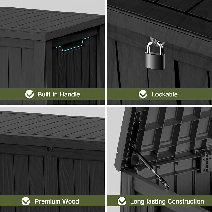 Deck Box Large Outdoor Storage for Patio Furniture,Outdoor Cushions,Garden Tools and Pool Supplies,Waterproof,Resin,Lockable (Black, 150 Gallon)