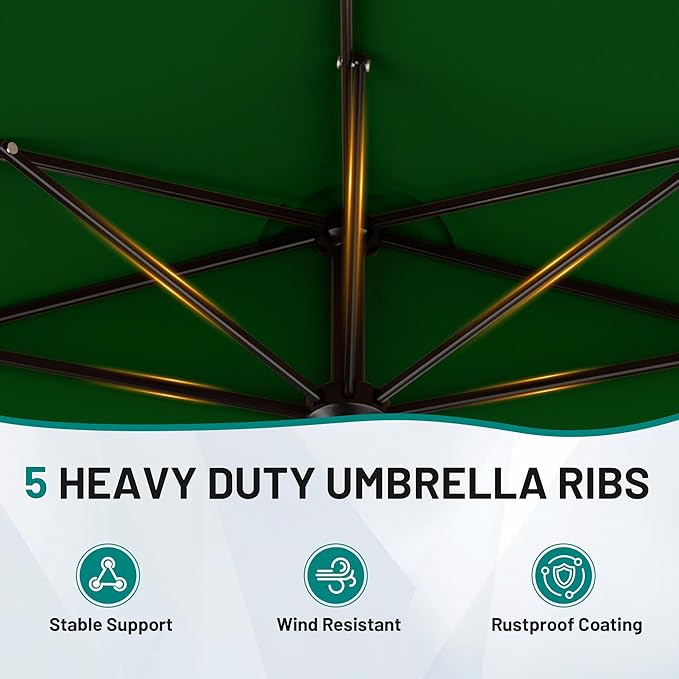 AreShark 9FT Half Patio Umbrella, Outdoor Wall Umbrella with Crank & 5 Sturdy Ribs, Table 1/2 Umbrella Patio for Garden, Deck, Balcony and Pool, Dark Green
