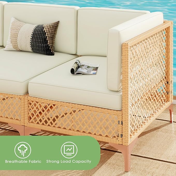 Vikiullf Outdoor Patio Furniture Set, PE Rattan Wicker Patio Conversation Sets, All Weather Sectional Sofa for Garden, Poolside, Backyard (7 Pieces Sectional)