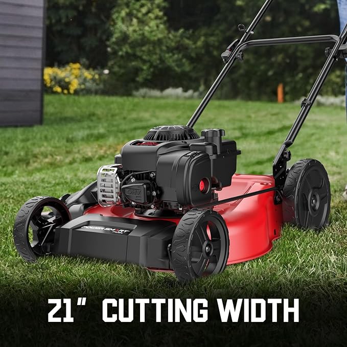 PowerSmart 21 in. Gas Lawn Mower with 125cc Briggs and Stratton E300 Engine, 2-in-1 Push Mower with Mulching & Side-Discharge, 6-Point Height of Cut
